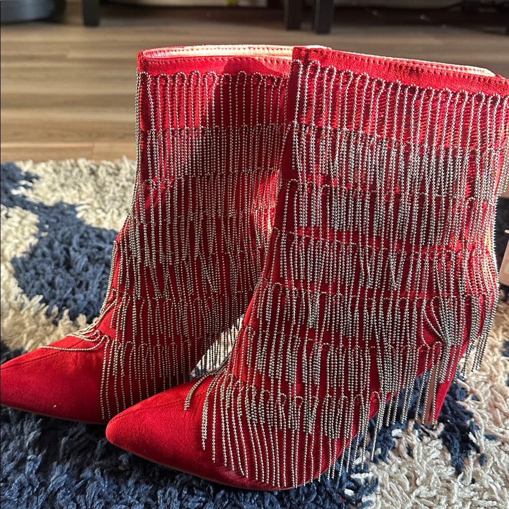 Red Fringe Stiletto Boots